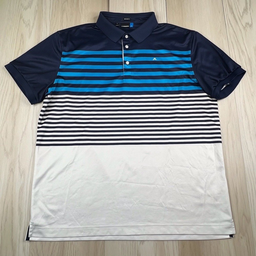 J.lindeberg Golf Polo Shirt Mens Size 2XL Regular Fit Blue Striped